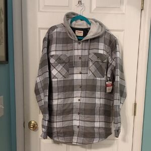 Wrangler Gray and White Plaid Hooded Shirt